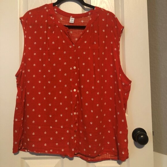 Old Navy orange with white and blue flowers v neck sleeveless top size XL - Picture 1 of 2